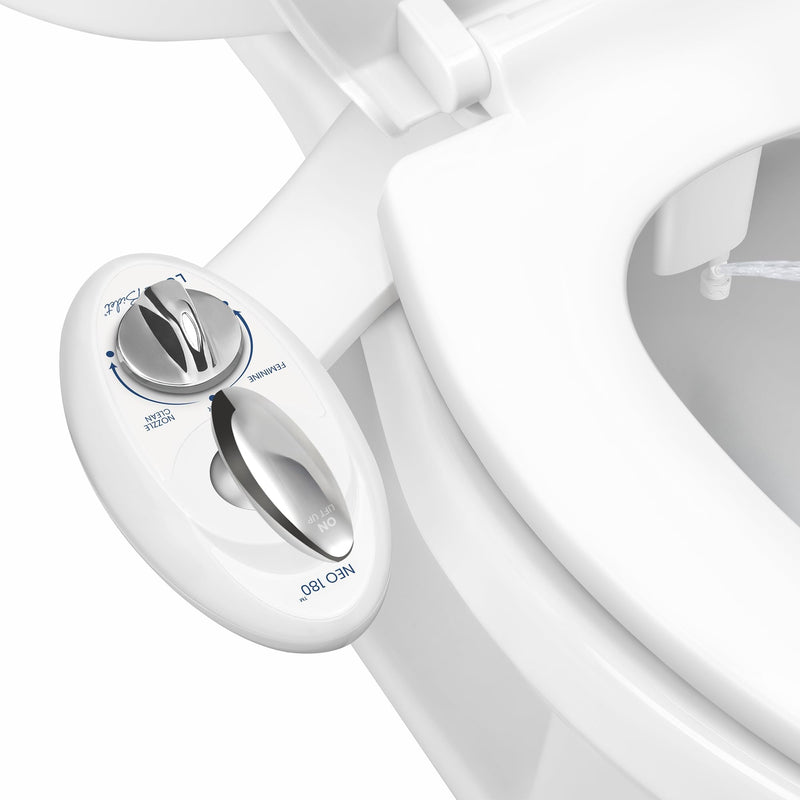 LUXE Bidet NEO 180 - Dual Nozzle, Self-Cleaning, Non-Electric Bidet Attachment for Toilet Seat, Adjustable Water Pressure, Rear & Feminine Wash, with Lever Control (White) White