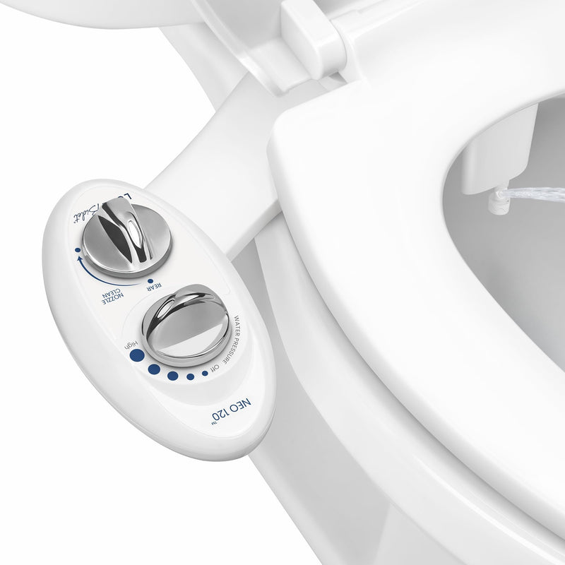 LUXE Bidet NEO 120 - Single Nozzle, Self-Cleaning, Non-Electric Bidet Attachment for Toilet Seat, Adjustable Water Pressure, Rear Wash (White) White