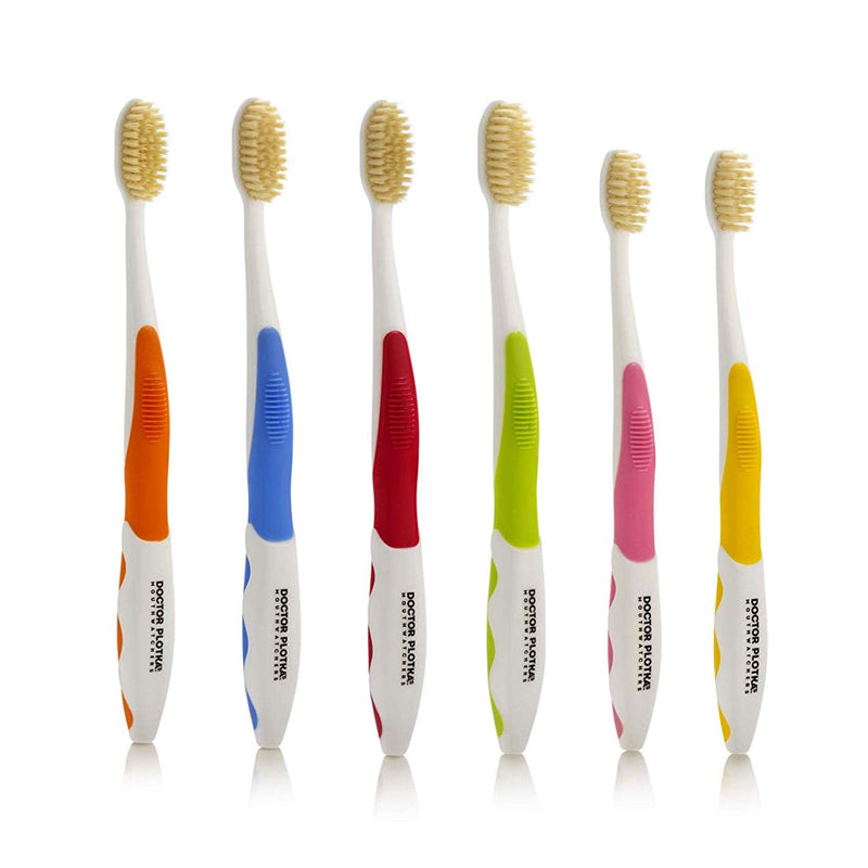 MOUTHWATCHERS Soft Flossing Manual Toothbrush, Family Pack, 4 Adult 2 Kids | Antimicrobial Floss-Tip Bristles for Sensitive Teeth and Gums, Soft Manual Brush, Deep Clean, BPA Free, Dr Plotka Design 4 Adult + 2 Kids