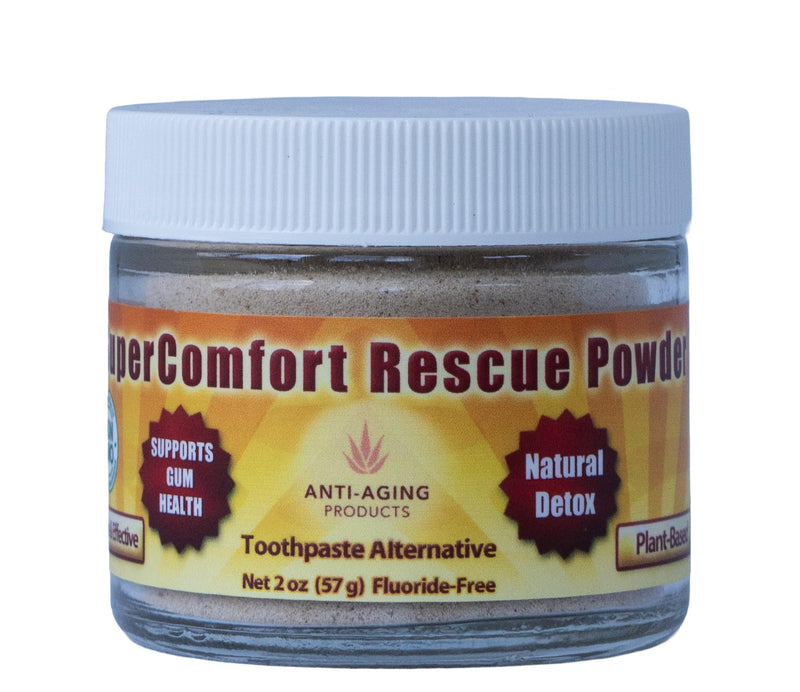 SuperComfort Rescue Teeth & Gum Powder, Natural Herbal Tooth Powder, 2 fl oz Glass Jar, Cardamom Flavor, Toothpaste Alternative for Gums & Enamel Health, Fluoride Free Oral Care, Organic, Non GMO