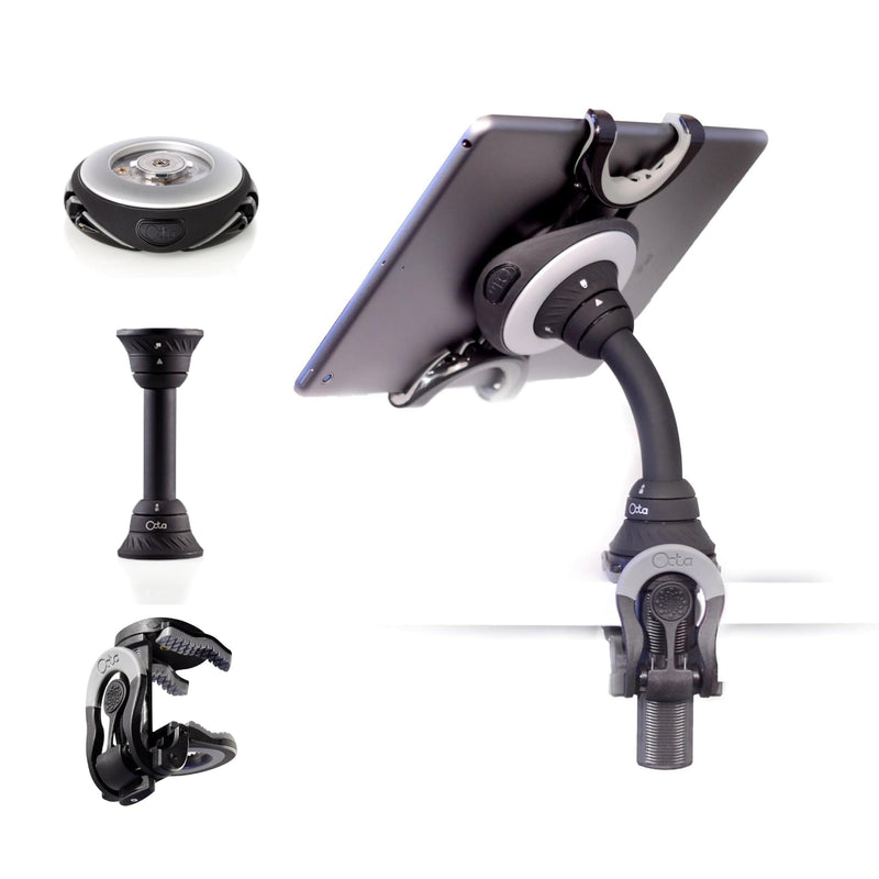OCTA Lynx Modular Tablet Mount – Clamp-On Gooseneck Stand for iPad, Kindle, Galaxy, Surface – Fits 5”–13” Devices – Portable Tablet Holder for Desk, Treadmill, Music Stand, Bed, Travel