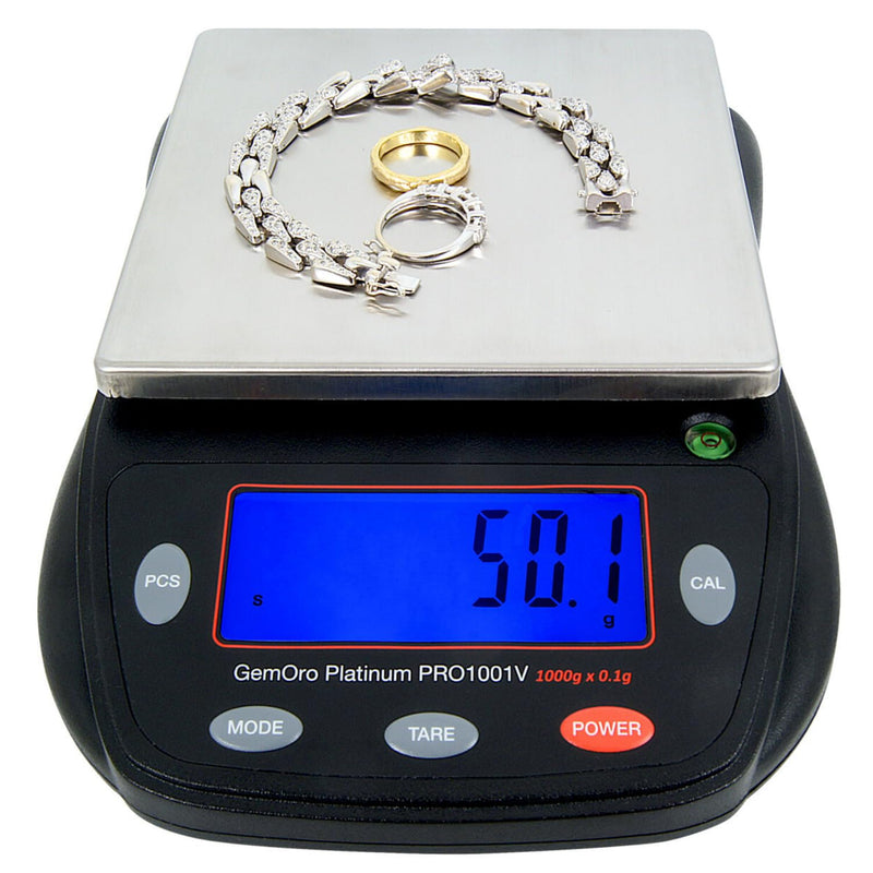 GemOro Platinum PRO1001V | Durable Precise Jewelers Countertop Portable Scale | Digital Precision Tool with Expert Professional Reading & Accuracy 1000g x 0.1g Readability (Black)