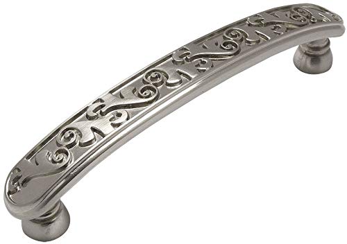 Cosmas 10 Pack 4298SN Satin Nickel Floral Cabinet Hardware Handle Pull - 3-3/4" Inch (96mm) Hole Centers