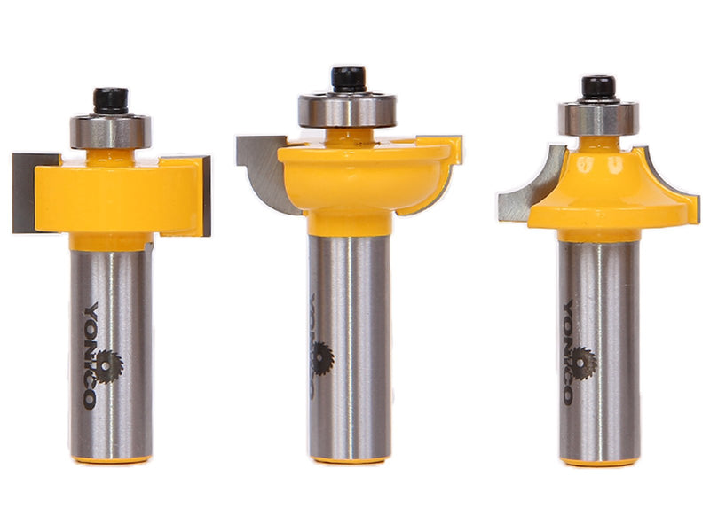 YONICO Router Bits Set Glass Door 3 Bit Round Over 1/2-Inch Shank 12319 1/2" Shank