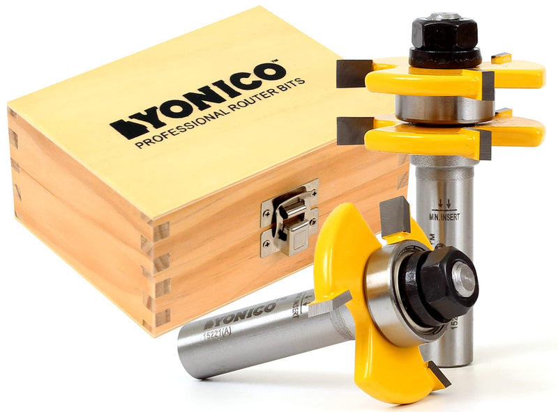 YONICO Tongue and Groove Router Bits Set for 3/4-Inch Stock 1/2-Inch Cutting Depth 1/4-Inch Tongue 2 Bit 1/2-Inch Shank 15221 Up to 3/4" Stock - 1/2" Depth - 1/2" Shank