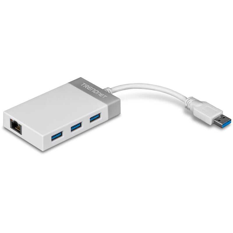 TRENDnet 3-Port USB 3.0 Hub, TU3-ETGH3, Compact USB to Ethernet Adapter, 3 x USB 3.0 Ports, 1 x RJ-45 Gigabit Ethernet Port, Supports XP, Vista, Windows, Mac OS 10.6-10.9, Nintendo Switch, White 1 x Gigabit| 3 x USB