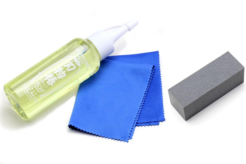 Yoshihiro 100% Pure Tsubaki Japanese Knife Maintenance Oil 3.4 oz & Large Sabitori Rust Erasers Set - Made in Japan