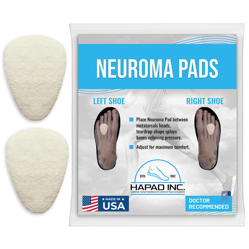 HAPAD Mortons Neuroma Pads (Pack of 1) - Teardrop-Shaped, Adhesive Wool Felt Metatarsal Pads for Men & Women - Supportive, Breathable, Comfortable Ball of Foot Pads for Pain Relief
