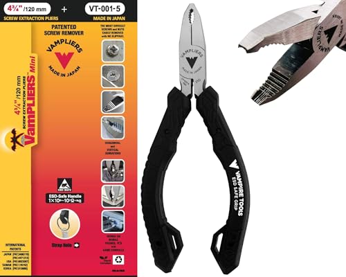 VAMPLIERS 5" Mini Stripped M2 Screw Extractor Pliers ESD Safe TPR Handles 5" Mini Pliers