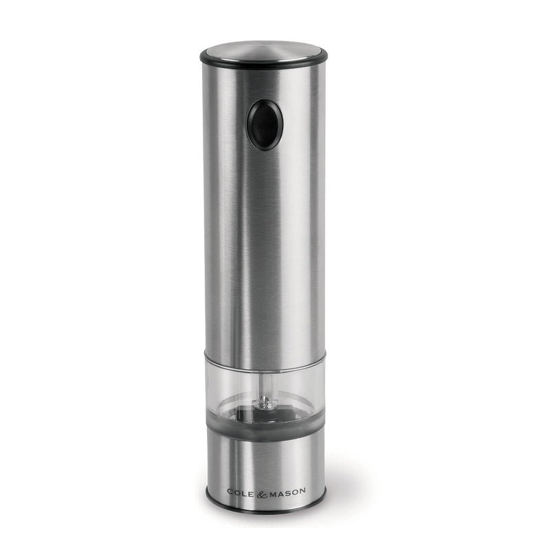 Cole & Mason Battersea Electronic Salt & Pepper Mill - One-Button Salt & Pepper Grinder - Refillable & Adjustable Salt & Pepper Shakers - Kitchen Accessories - Stainless Steel - 1 Pack