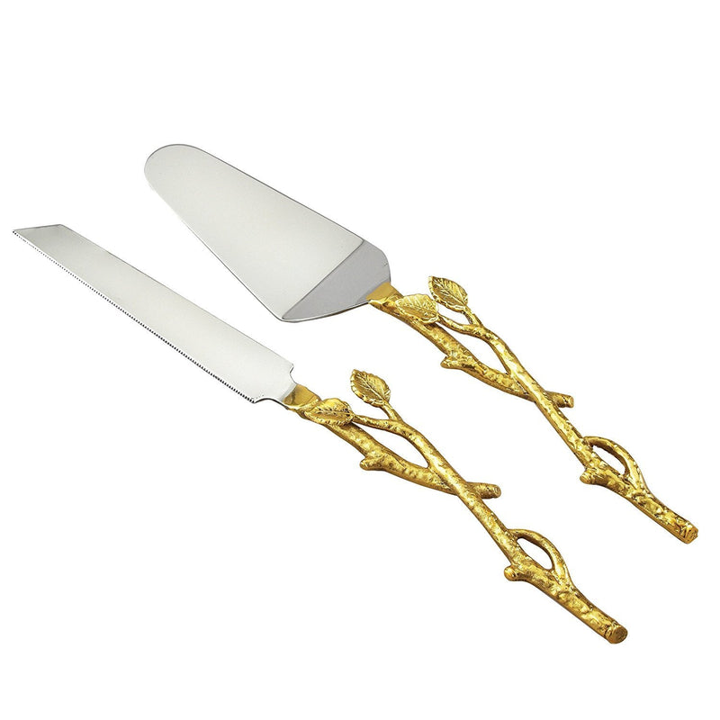 Elegance Golden Vine Cake/Knife Set, 13-Inch, Silver/Gold