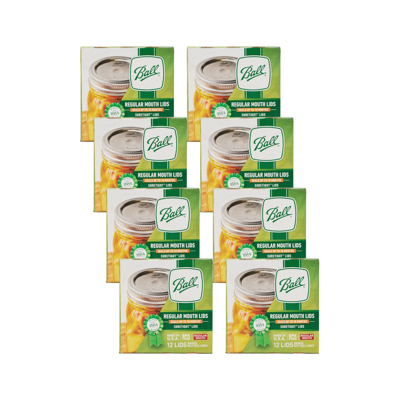 Ball Regular Mouth Lids for Glass Mason Jars, Used for Canning, Pickling, Juice, Jam, Jelly 12-Count, Pack of 8 (96-Lids Total) 12 Count (Pack of 8)