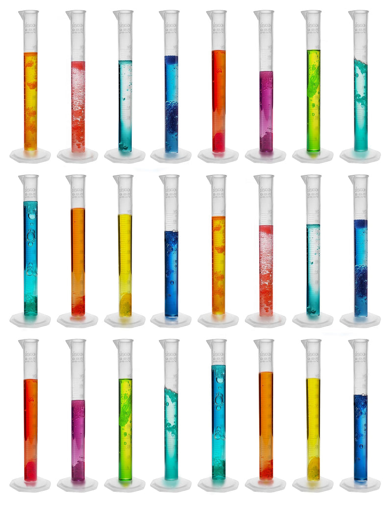 EISCO 24PK Graduated Cylinders, 10mL - Class B Tolerance - Octagonal Base - Polypropylene Plastic - Industrial Quality, Autoclavable