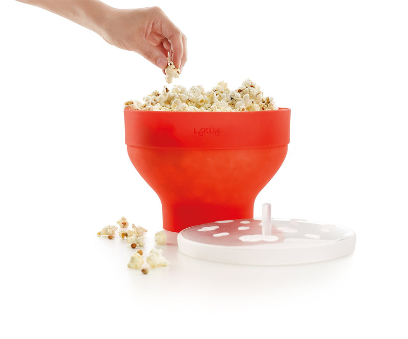 Lékué Microwave Popcorn Maker | Standard | Red | Fast, Healthy Pop-Up Popcorn Bowl, Cooks 2-3 Servings in 3 mins | Folds Down to Save Space, No Oil Needed, Includes Fat-Free Recipes | Dishwasher Safe