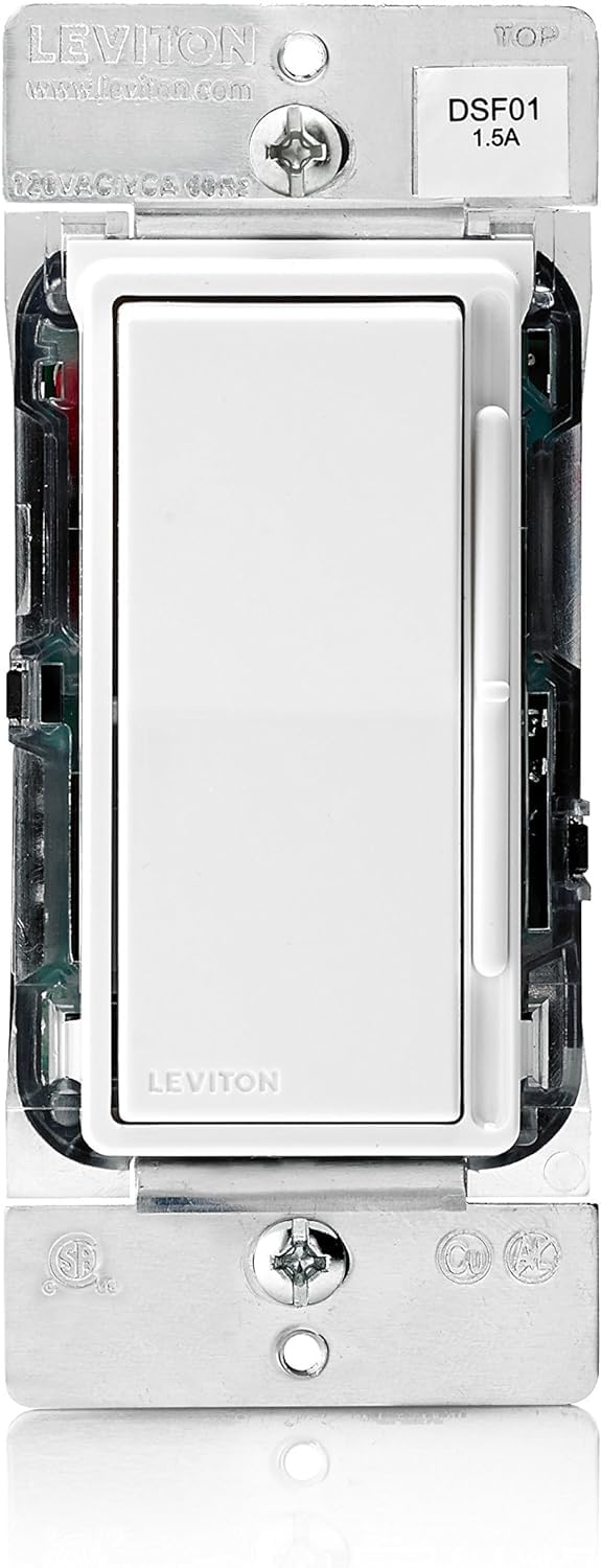Leviton Decora Slide Ceiling Fan Wall Switch, Quiet 3-Speed Fan Control, 1.5 Amps, DSF01-10Z, White with Ivory and Light Almond Faceplates 1 Pack