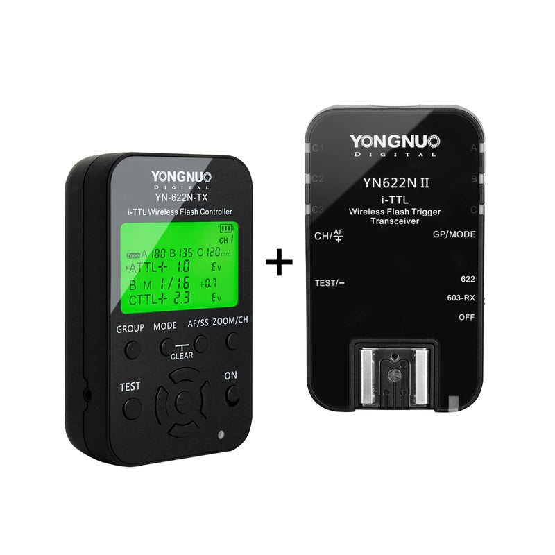 YONGNUO YN622N-Kit YN622N Kit Wireless i-TTL Flash Trigger Kit for Nikon, Including 1X YN622N-TX Controller and 1X YN622N II Transceiver