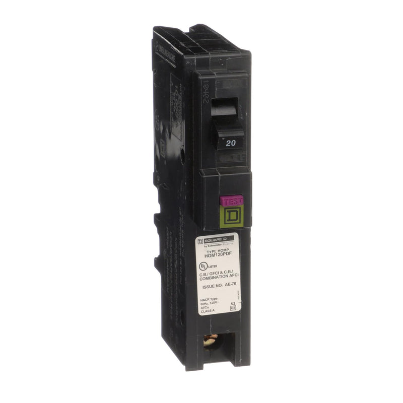 Square D - HOM120PDFC Homeline Plug-On Neutral 20 Amp Single-Pole Dual Function (CAFCI and GFCI) Circuit Breaker, No Size