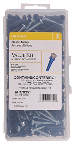 Hillman 370351 Plastic Anchor Kit Number 10-12 Includes Screws and Drill Bit , 1-Pack , Blue