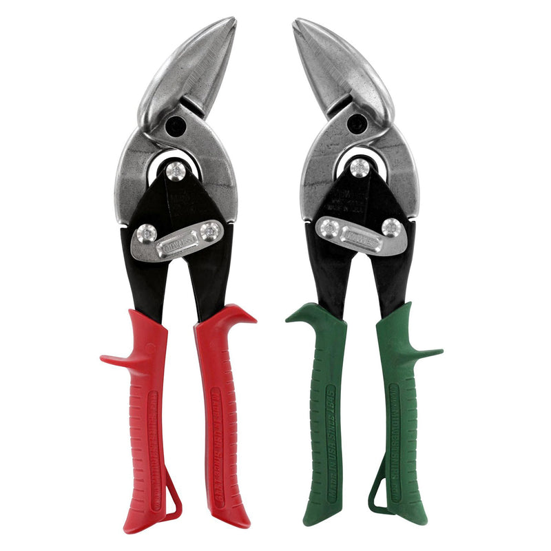 MIDWEST Aviation Snip Set - Left and Right Cut Offset Tin Cutting Shears with Forged Blade & KUSH'N-POWER Comfort Grips - MWT-6510C Left/Right Combo