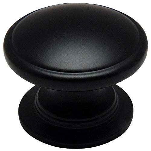 10 Pack - Cosmas 4702FB Flat Black Cabinet Hardware Round Knob - 1-1/4" Diameter - Wide Base
