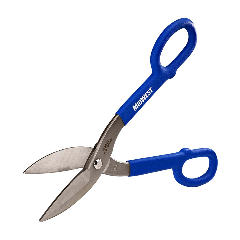 MIDWEST Tinner Snip - 12-Inch Straight/Wide Curved Metal Cutter with Forged Blades & Kush'n-Kote Grips - MWT-127S