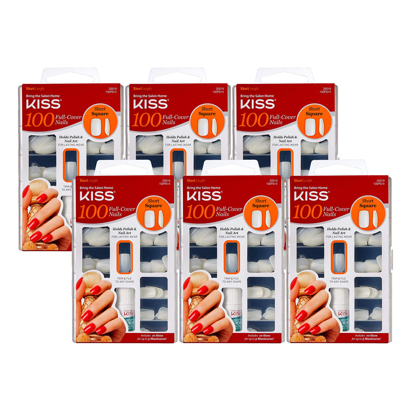 Kiss 100 Full Cover Nails Short Square (Short Length) (Pack of 6)