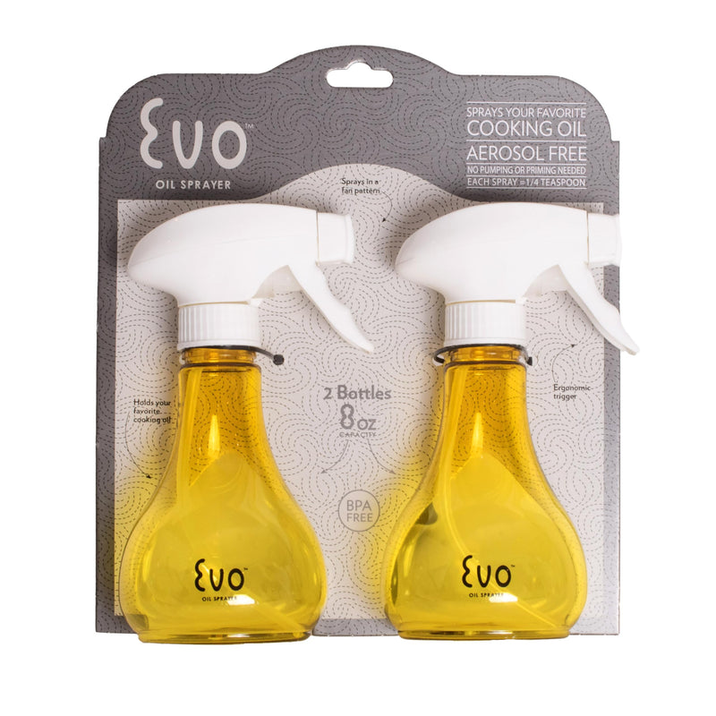 Evo Oil Sprayer Bottle, Non-Aerosol for Olive Oil and Cooking Oils, 8-ounce Capacity, Set of 2