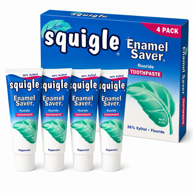 Squigle Enamel Saver Toothpaste (Canker Sore Prevention & Treatment) Prevents Cavities, Perioral Dermatitis, Bad Breath, Chapped Lips - 4 Pack