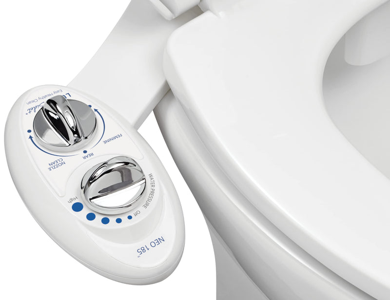 LUXE Bidet NEO 185 - Dual Nozzle, Self-Cleaning, Non-Electric Bidet Attachment for Toilet Seat, Adjustable Water Pressure, Rear & Feminine Wash (White) White