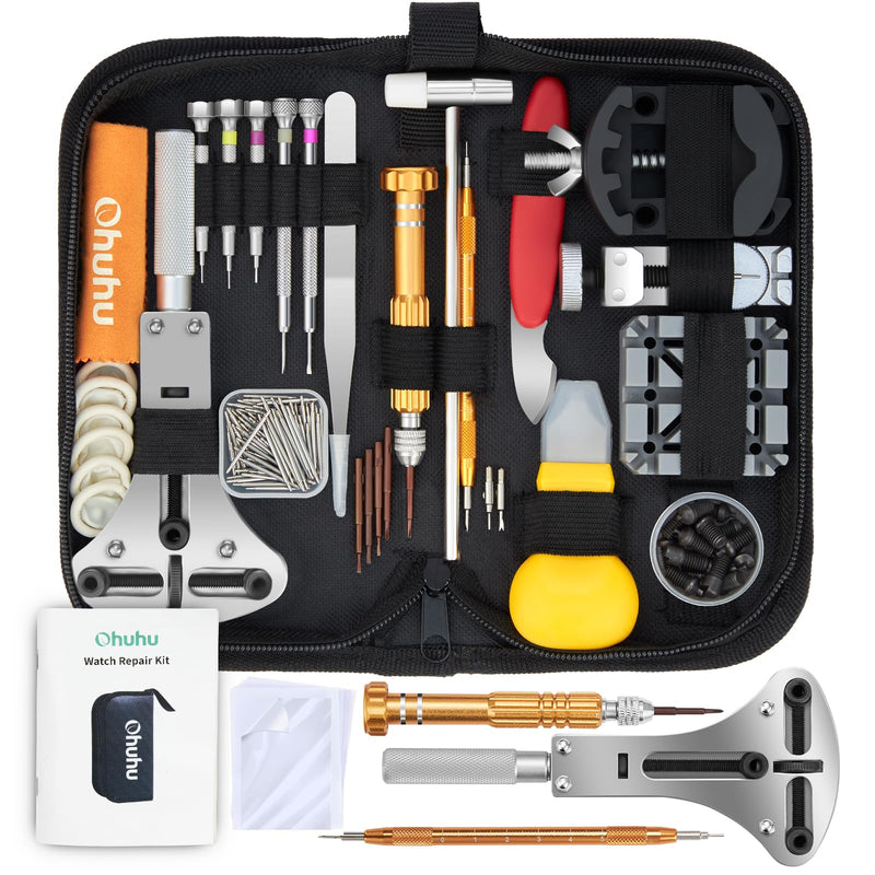 Watch Repair Kit, Ohuhu 192 PCS UPGRADED Heavy Duty Watch Link Removal Battery Replacement Band Tool Kit, Watch Back Remover Tool Professional Watch Repair Opener Tools with PU Leather Bag User Manual