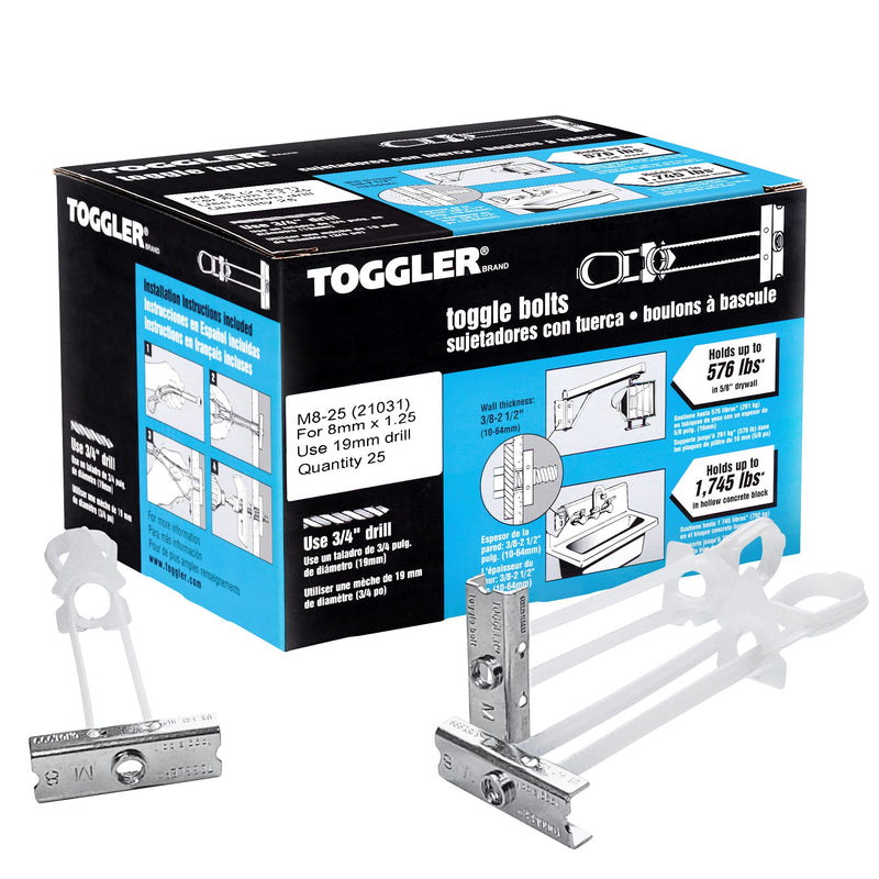 TOGGLER SNAPTOGGLE BM8 Toggle Anchor, Zync Alloy, Made in US, 3/8" to 2-1/2” (10 - 92mm) Grip Range, For M8 (8mm) Fastener Size (Pack of 50)