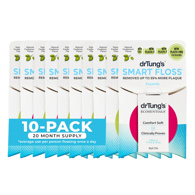 DrTung's Smart Floss - Natural Floss, PTFE & PFAS Free Floss, Gentle on Gums, Expands & Stretches, BPA Free - Cardamom Flavor, Colors Vary (10 Pack) 90 Foot (Pack of 10)