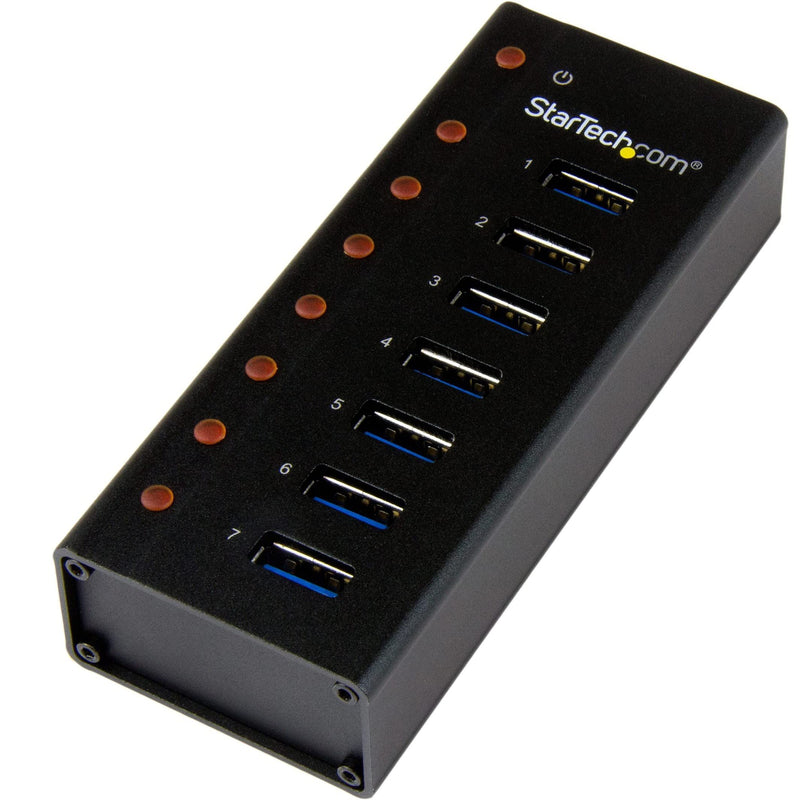 StarTech.com 7 Port USB 3.0 Hub (5 Gbps) - Metal Enclosure - Desktop or Wall Mountable - Rugged & industrial Powered USB Expander and Splitter Hub (ST7300U3M) Black (Metal) Cable