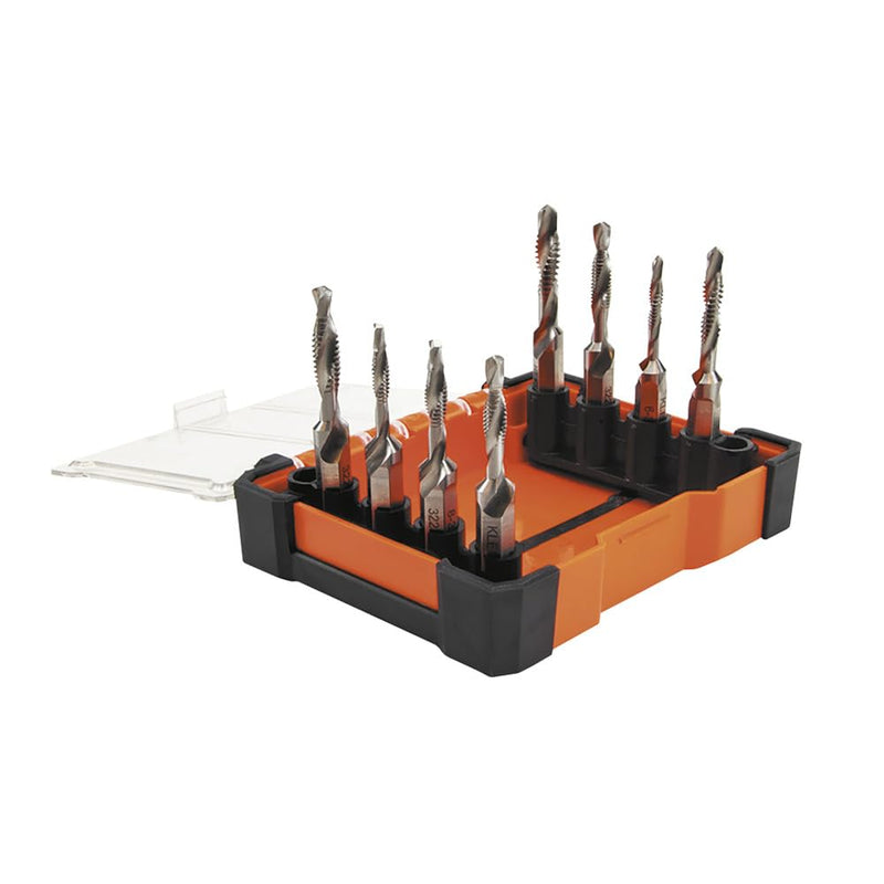 Klein Tools 32217 Drill Tap Tool Kit, 8-Piece, for Aluminum-Brass-Copper-Plastic-Mild Steel, Quick Connect Power Tools Compatible