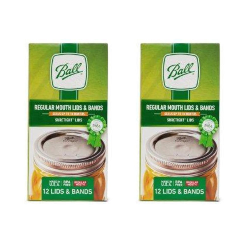 Ball Regular Mouth Lids with Bands,12 Lids with Bands per Pack (2-Pack)