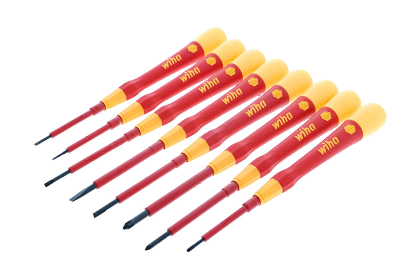 Wiha 32088 Insulated Precision Screwdriver Set, 8-Piece PicoFinish, Slotted & Phillips Tips, 1000V Rated, Ergonomic Handles for Electronics & Electrical Work