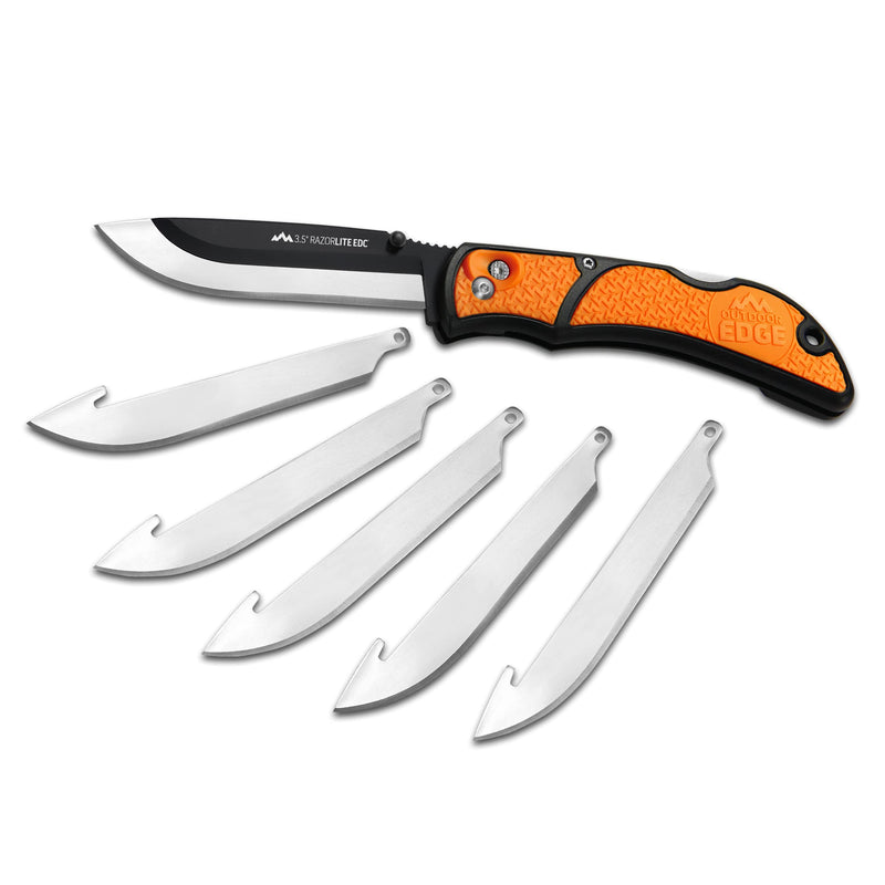 OUTDOOR EDGE 3.5" RazorLite EDC Knife. Pocket Knife with Replaceable Blades and Clip. The Perfect Hunting Blade for Skinning Deer. Blaze Orange with 6 Blades Orange (6 Blades)