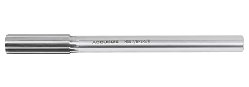 Accusize Industrial Tools 7/8'' H.S.S. Straight Shank Straight Flute Chucking Reamer, Flute Length 2-5/8'', Oal 10'', Right Hand, 8 Flute, 5015-0245 7/8 in.