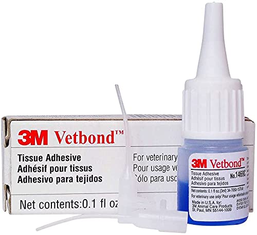 3M Vetbond Tissue Adhesive 0.1 oz (3 mL) – Fast-Acting Veterinary Wound Glue for Pets, Surgical-Grade Skin Adhesive Sealant with Blue Tint for Precise Application, Includes Reusable Applicator Tips 1-Pack