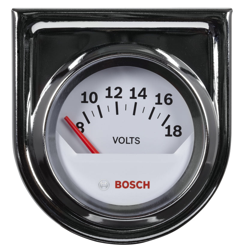 BOSCH SP0F000043 Style Line 2" Electrical Voltmeter Gauge (White Dial Face, Chrome Bezel)