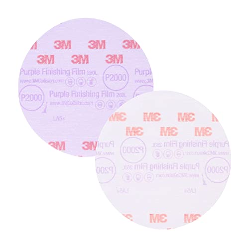 3M Hookit Purple Finishing Film Abrasive Disc 30666, 6 in, 2000+ Grade, 50 Pack, Clear Coat Sanding, Paint Finishing, Defect Removal, Long Lasting P2000