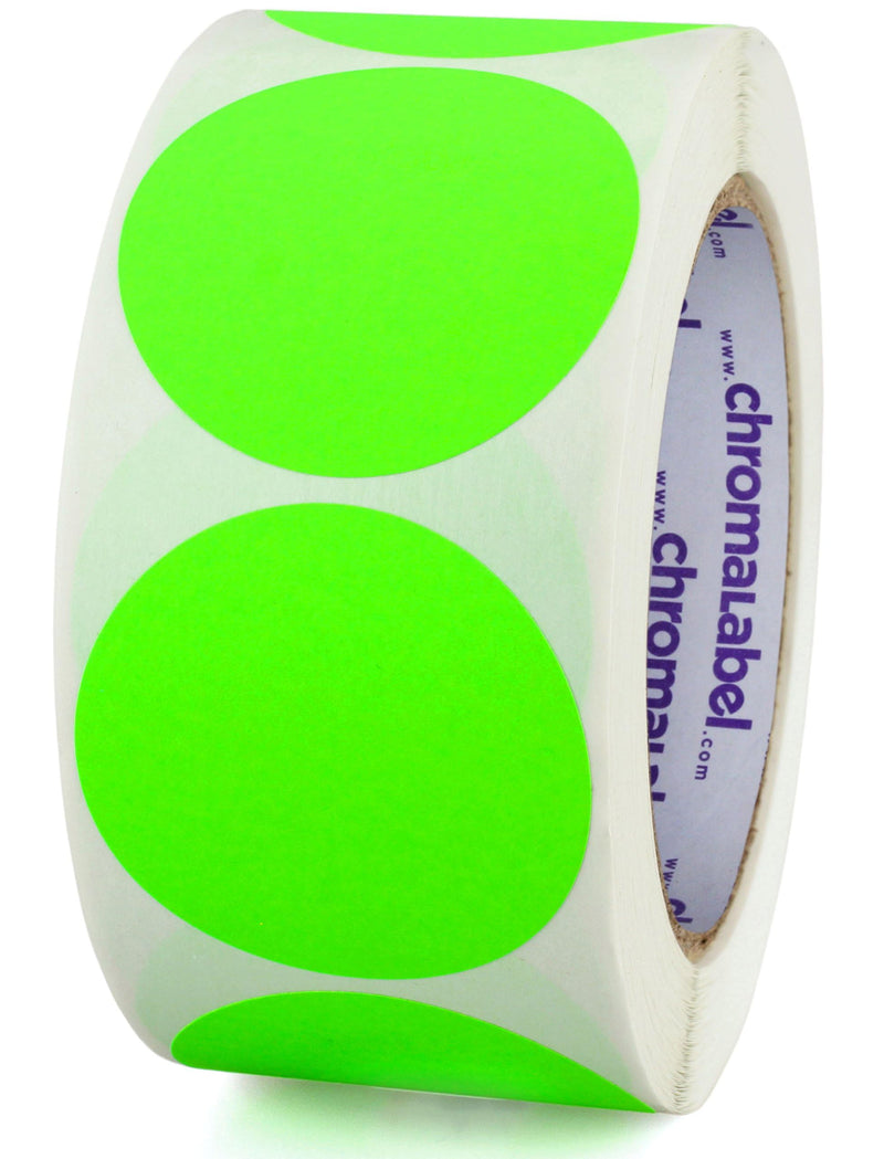 ChromaLabel 2 Inch Color Coded Stickers, Color Coding Label Dots, Fluorescent Green Write On Label, Permanent Circle Stickers, 500 Round Labels per Roll 2"