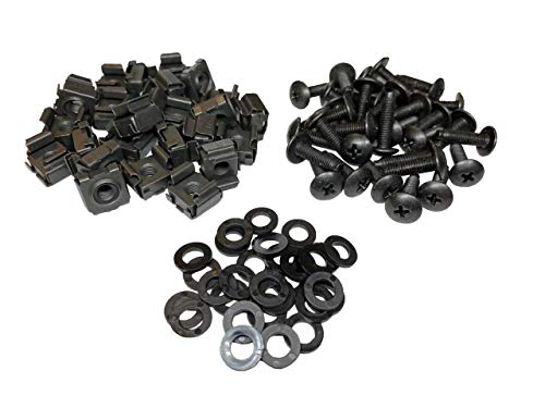RackGold® Black 10-32 Cage Nut & Screws w/Washers 25-Pack - USA Made &