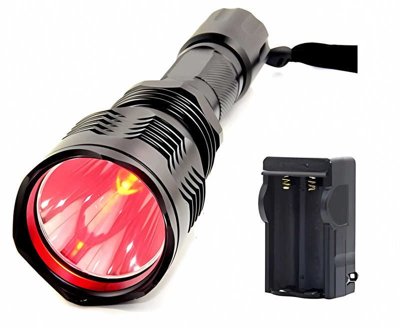 BESTSUN Brightest Waterproof Red Light Flashlight 1000 Lumens 350 Yard Long Range Red Hunting Light Coyote Hog Night Vision Red LED Flashlight Light Lamp Torch with Rechargeable Battery Charger 802-RD