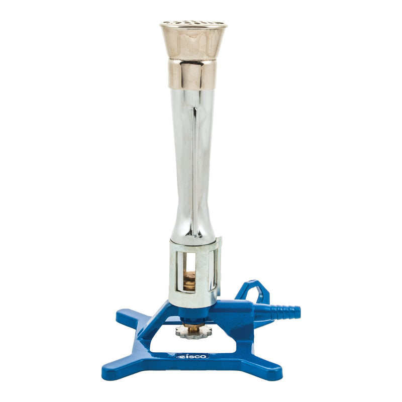 EISCO Meker Bunsen Burner, Natural Gas - Flow Control, Flame Stabilizer, Air Adjustable Cast Iron StabiliBase, Anti-Tip Design with Handle Suitable for use- Eisco Labs