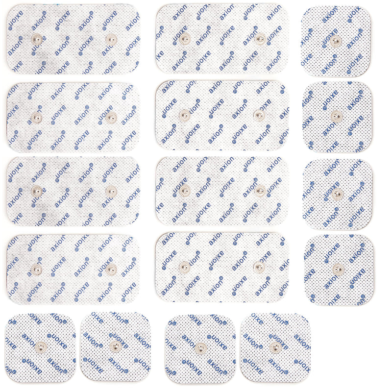 axion Set of 16 TENS Unit Electrode Pads- 8 Pcs 2x2" & Pcs 8 4x2" Pads - Compatible with Compex Muscle Stimulators and TENS Machines - with 3.75 mm Snap Button