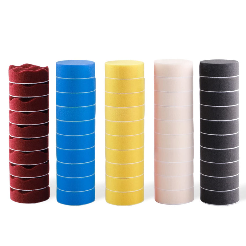Polishing Pad, ZFE 50pcs 3 inch/80 mm Sponge Buffing Pads, Foam Polishing Pad Kit for Car Sanding, Polishing and Waxing 3 inch 50PCs