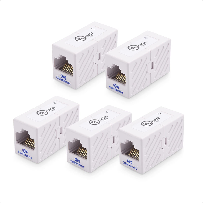 Cable Matters [UL Listed] 5-Pack 10Gbps Cat 6 Ethernet Coupler (RJ45 Coupler, Cat6 RJ45 Female to Female Adapter, Ethernet Extender Adapter) in White, Compatible with Cat6A, Cat5e