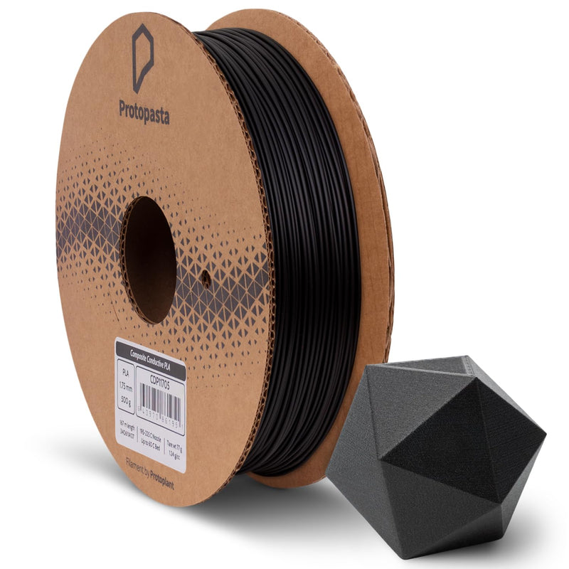 Protopasta Electrically Conductive Composite Black PLA 3D Printer Filament for Electrically Conductive 3D Prints | Easy Printing with Low Warp | 1.75mm Filament | 500g with Recyclable Cardboard Spool Conductive Pla Black 1.75mm, 500g