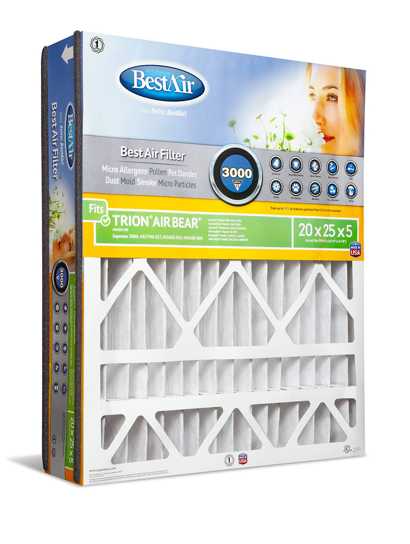 BestAir AB2025-13R AC Furnace Air Filter, 20" x 25" x 5", MERV 13, Fits 100%, For Trion Air Bear, Supreme, Skuttle, GeneralAire, Source1, Ultravation & Braeburn Models, Pack of 1 20Inch x 25Inch x 5Inch